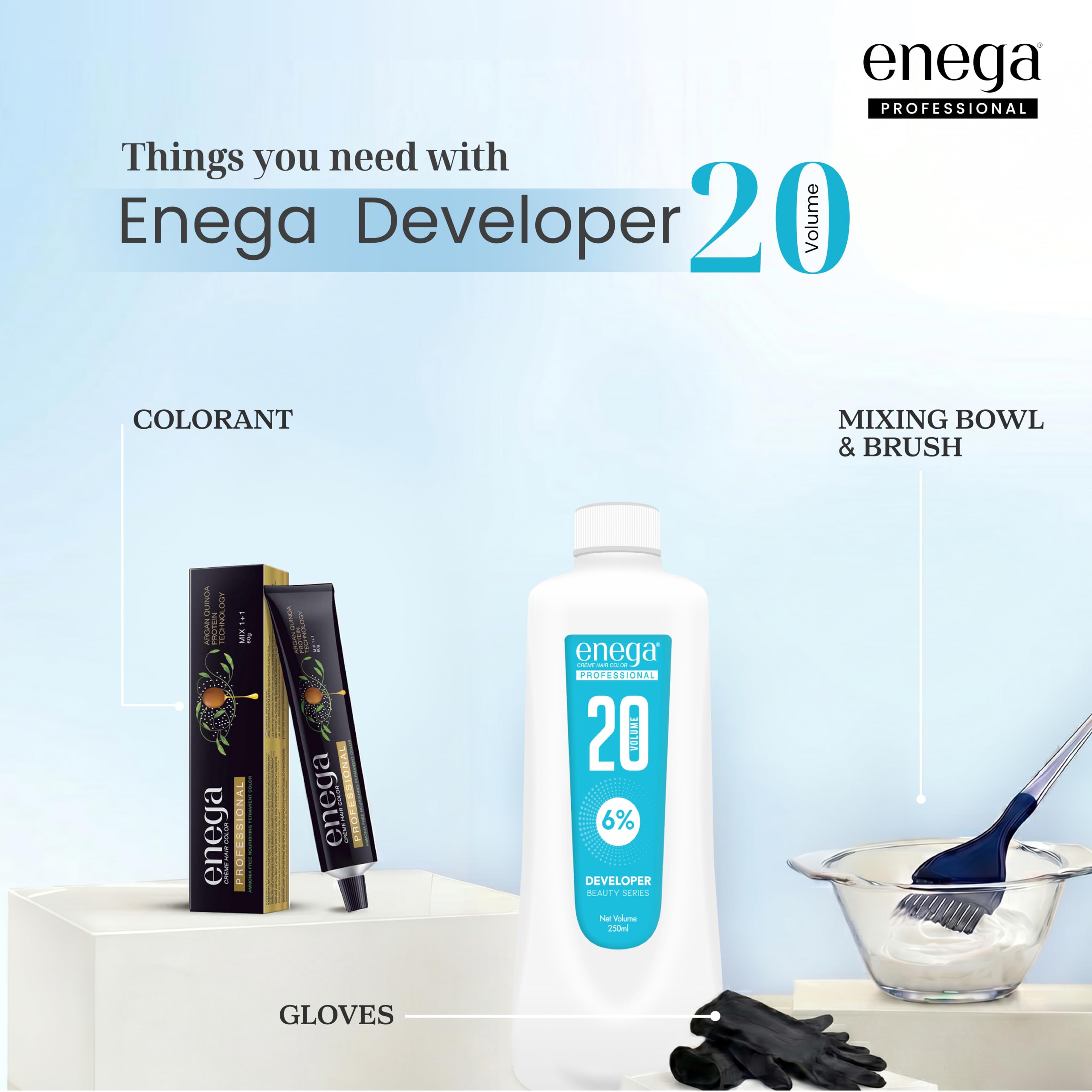 Enega Professional Hair Color Developer | Ammonia Free | Best With Hair Colour & Hair Bleach | Oxydant - White (20 Volume (6%), 250 ML (Pack of 1)) 3