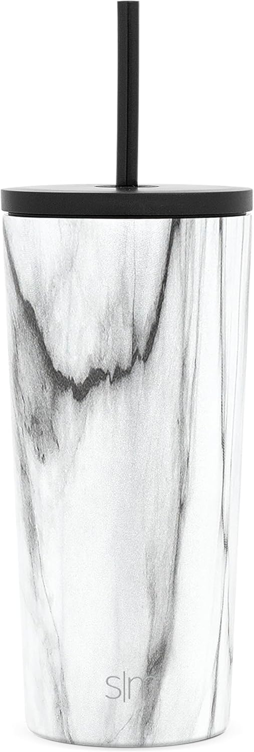 Simple Modern Insulated Tumbler with Lid and Straw | Iced Coffee Cup Reusable Stainless Steel Water Bottle Travel Mug | Gifts for Women Men Her Him | Classic Collection | 20oz | Carrara Marble