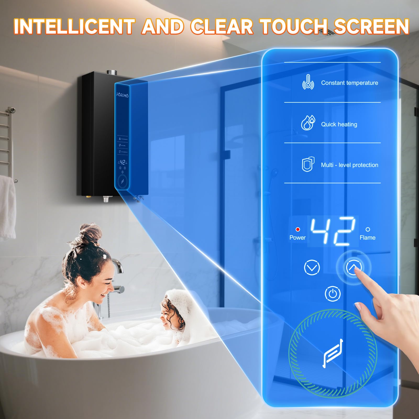 Calentador de agua sin tanque, propano, 4.21 GPM 18 L para interiores, calentador de agua instantáneo de gas propano caliente, con visualización digital Fahrenheit, multiprotección (negro) (LPG)