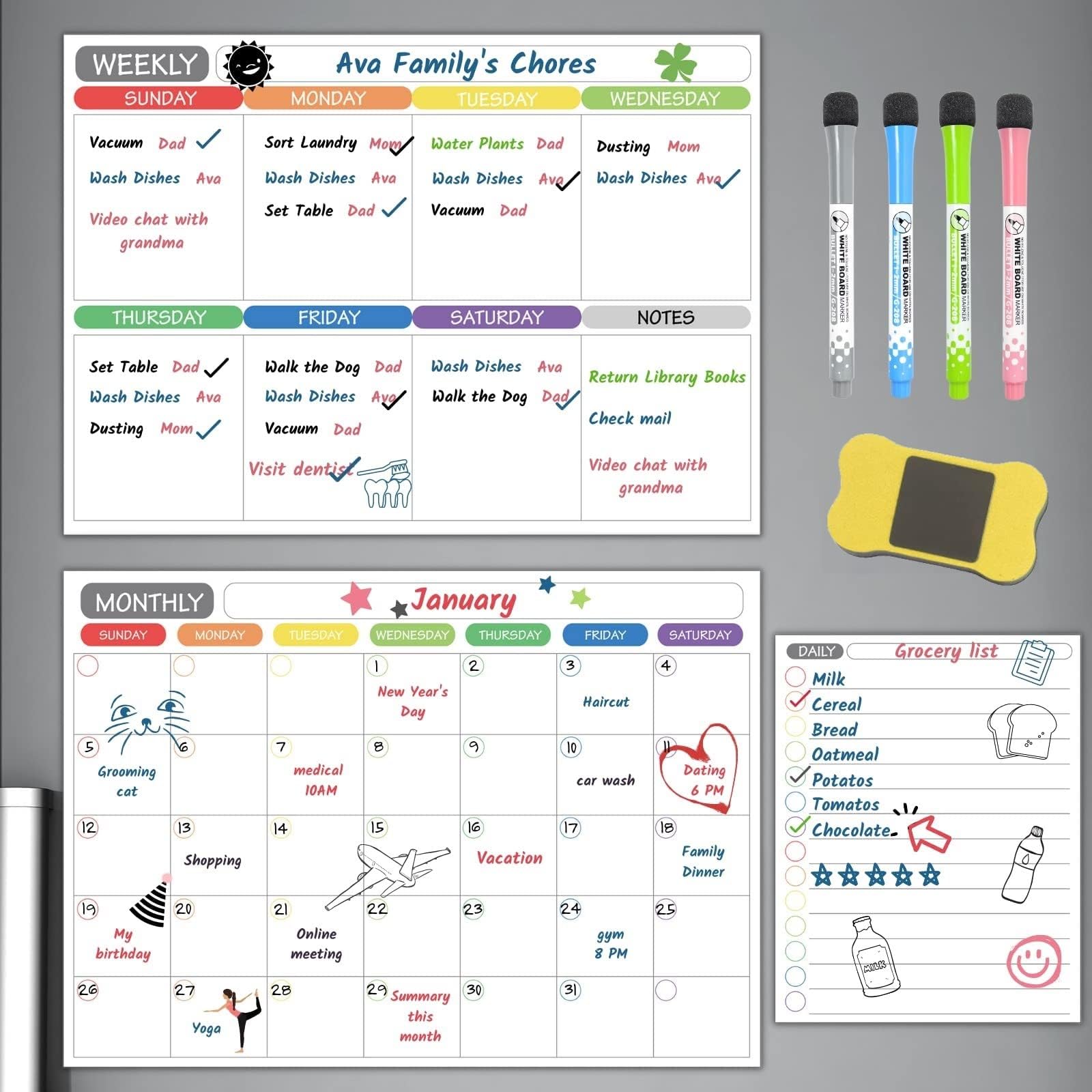 Calendario semanal infantil magnético en Español - Planificador