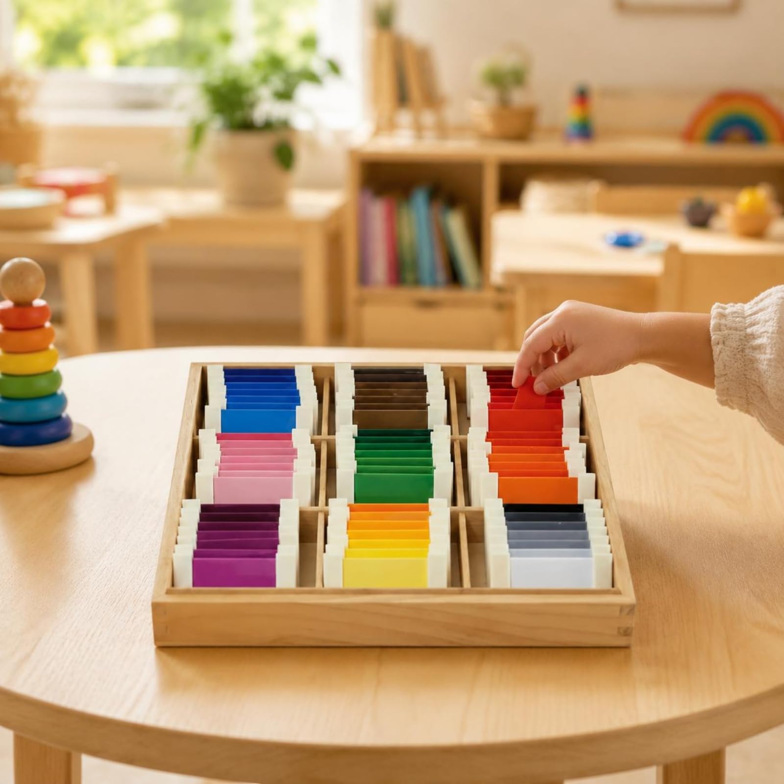 Qianly Früherziehungs-Farbtafeln herausnehmbar Holz-Farbtafeln PVC Früherziehungs- Steckspiel für Kinder