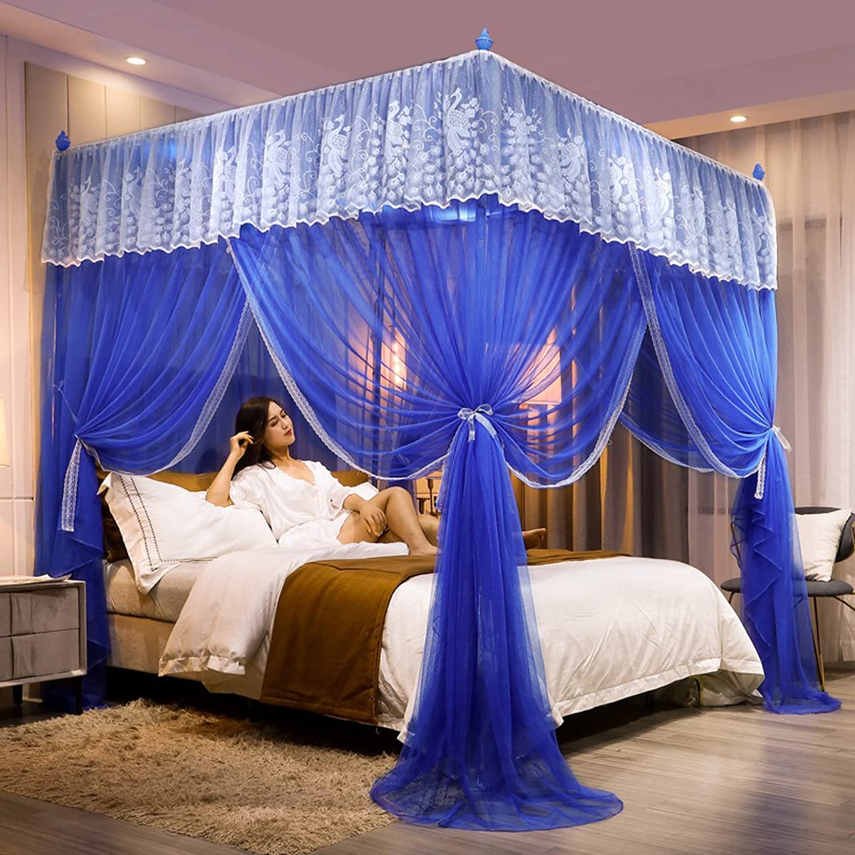 Tente de lit à dessus carré bleu ciel de lit princesse moustiquaire