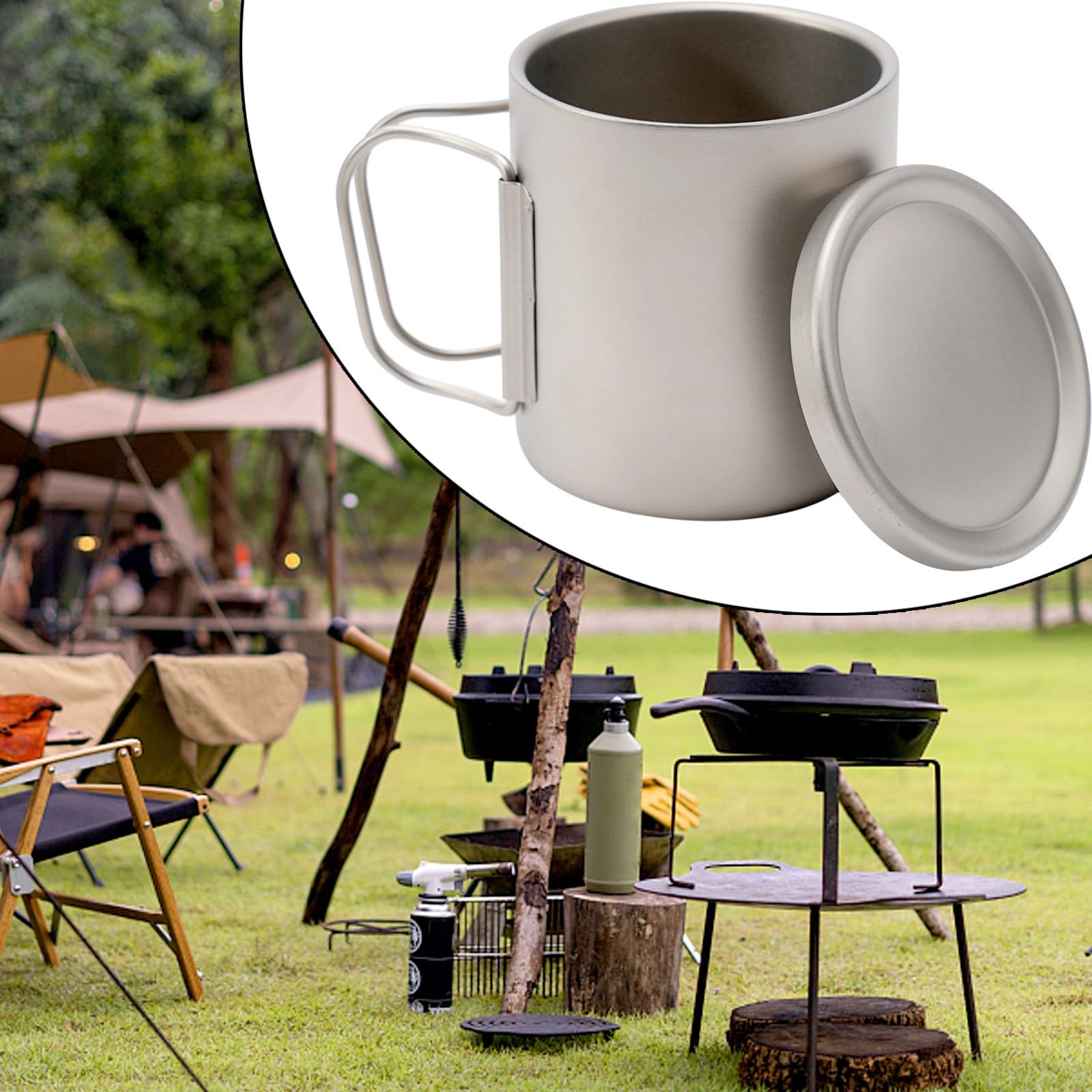 Tasse à café à double paroi avec couvercle, isotherme en acier inoxydable pour l'eau, le camping, la randonnée, le voyage, 450 ml