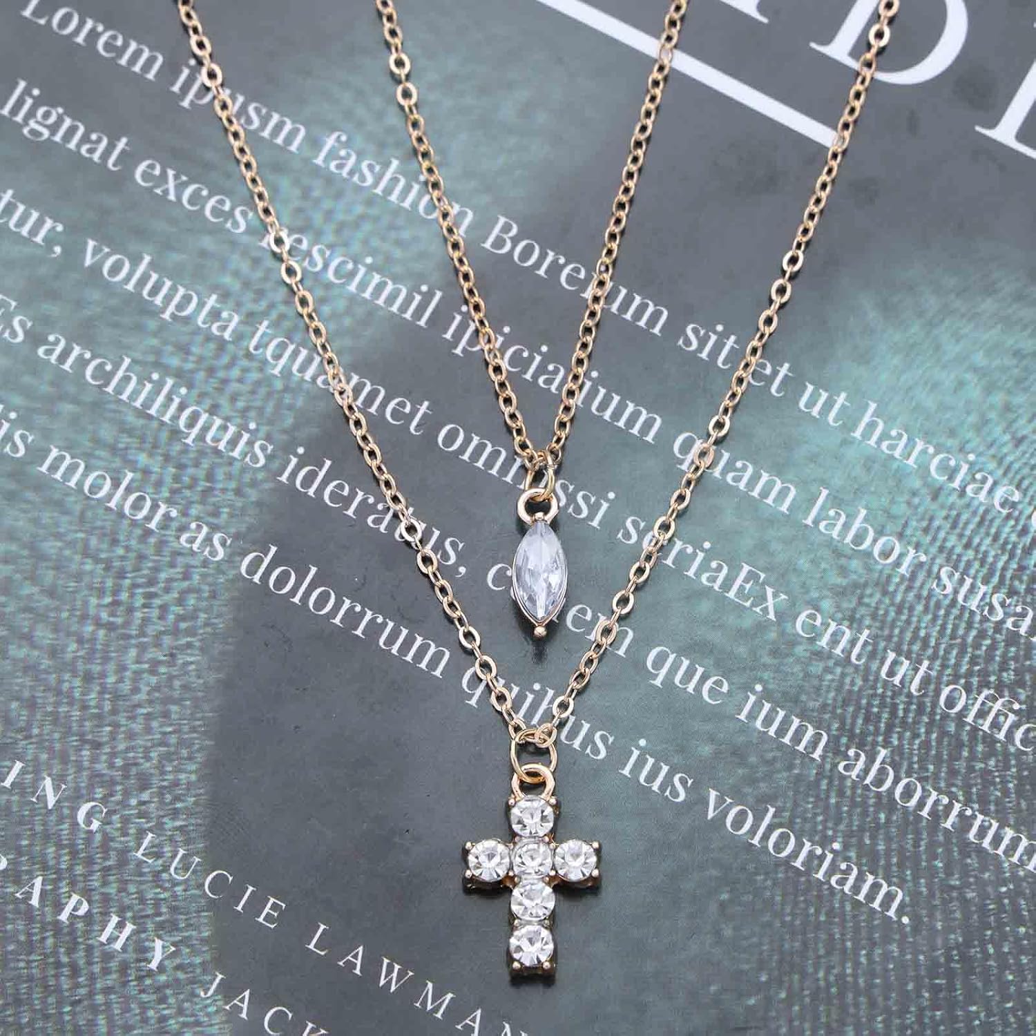 Andelaisi Boho Layered Crystal Cross Necklace Vintage Cross Crucifix pendant Necklace Gold CZ Teardrop Choker Necklace Adjustable Religious Cross Chain Necklace Jewelry for Women - Image 4