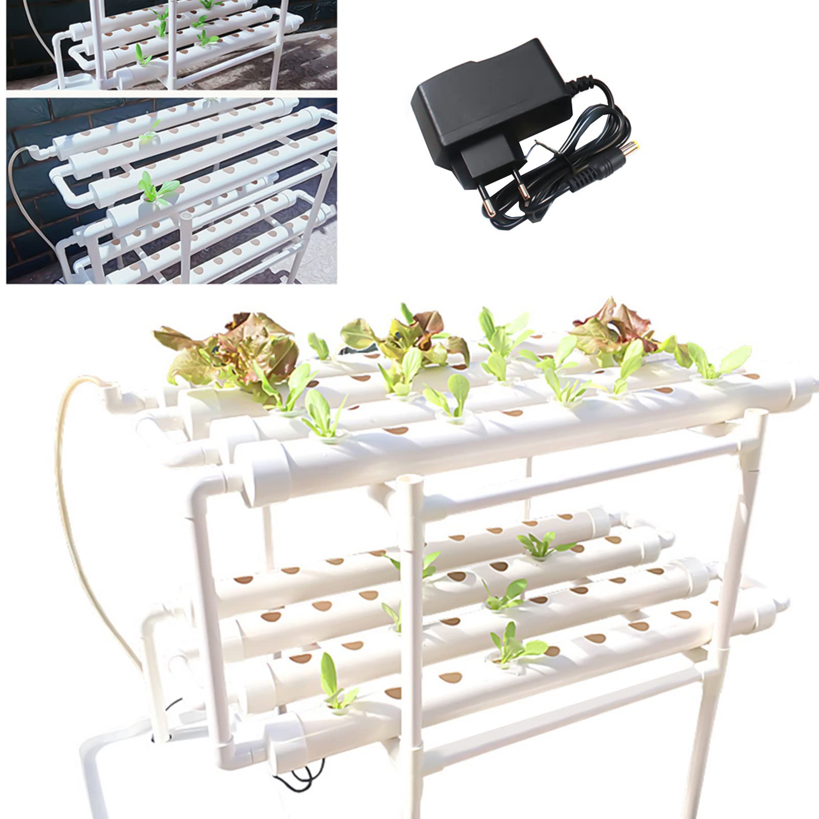 Kit de Cultivo hidropónico del Sitio, 2 Capas 72 Agujeros 8 Tubos de Cultivo de Plantas sin Tierra, y Flujo Profundos Jardines hidropónicos con Bomba para el hidropónico