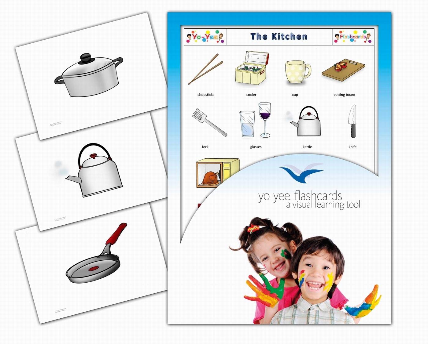 Yo-Yee Flashcards - Kitchen Utensils Picture Cards - Vocabulary Picture Cards for Language Development - Including Teaching Activities and Game Ideas