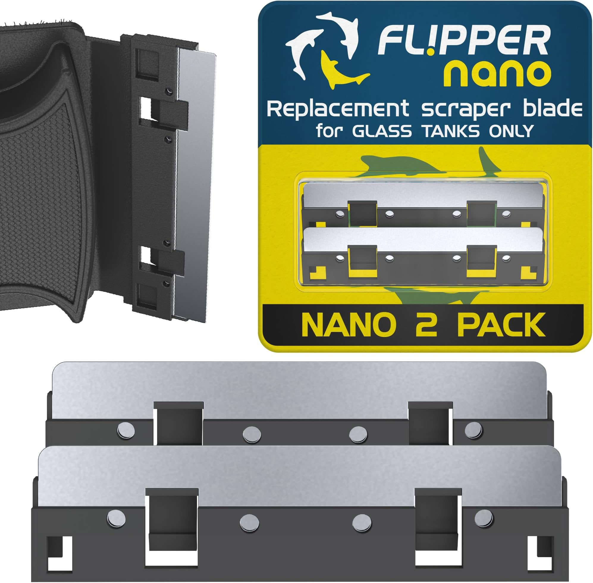 FL!PPER Flipper Nano Aquarium Algae Scraper Replacement Blades for Fish Tank Cleaning Kits – Stainless Steel Replacement Blades for Glass Tanks – Aquarium Cleaner Blades, 2 Pack