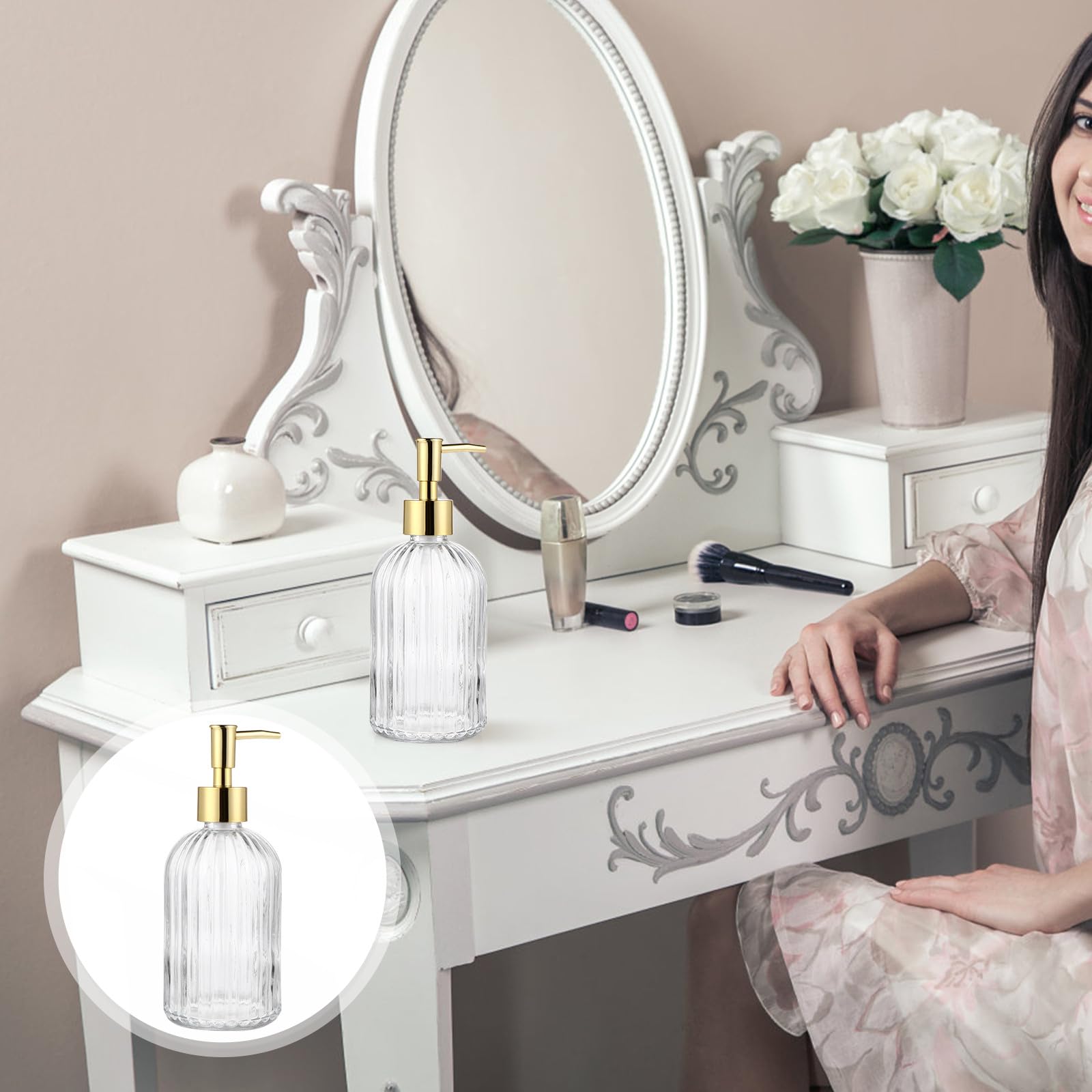 Botellas Dispensadoras de Loción y Champú 400ml 2piezas Bomba de Plástico y Vidrio para Uso en Casa Diseño Simple y Compacto