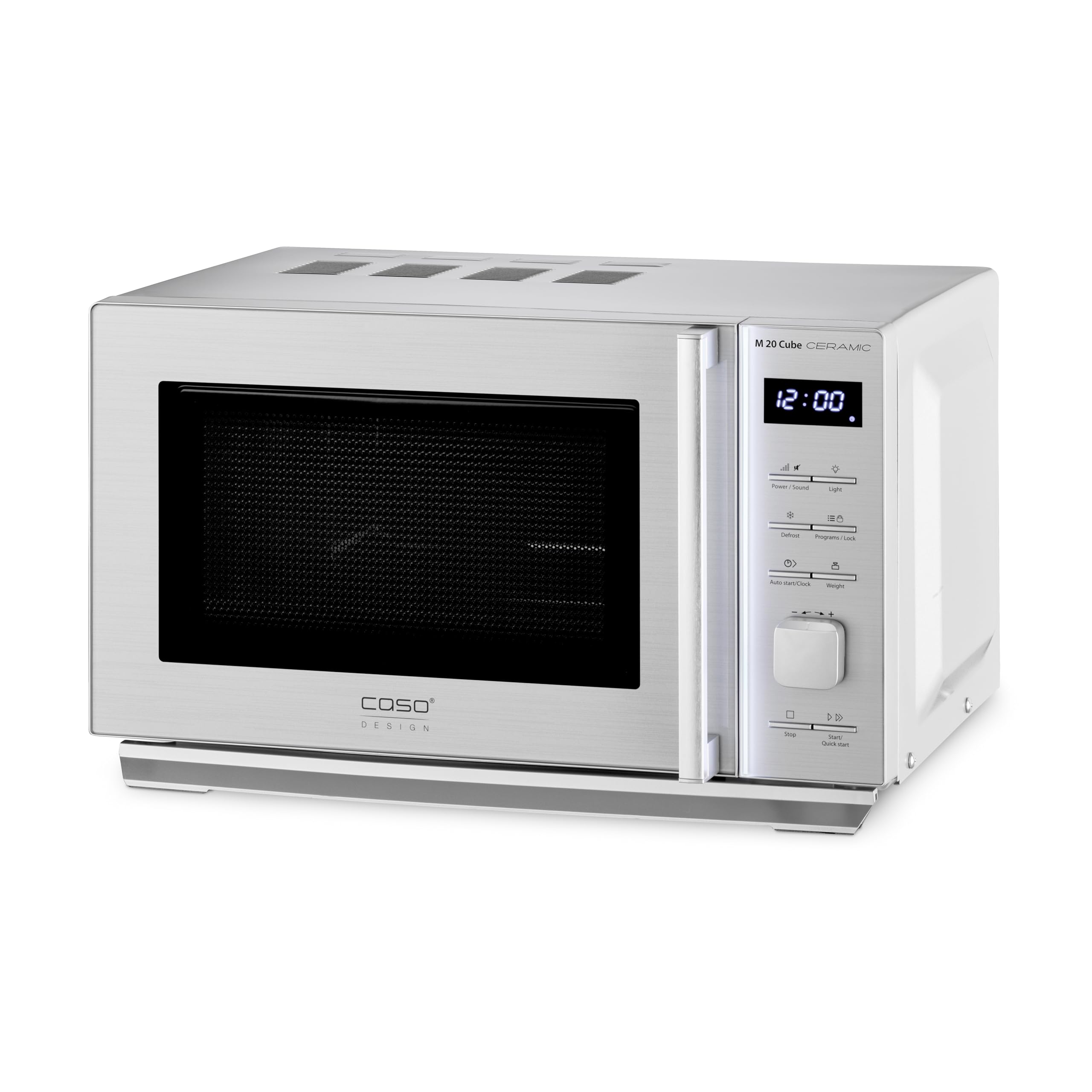 CASO M20 Cube Ceramic - Microondas sin plato giratorio con 800W de Potencia - Capacidad de 20L - 8 programas automáticos - Modo Descongelación - microondas pequeño - plateado