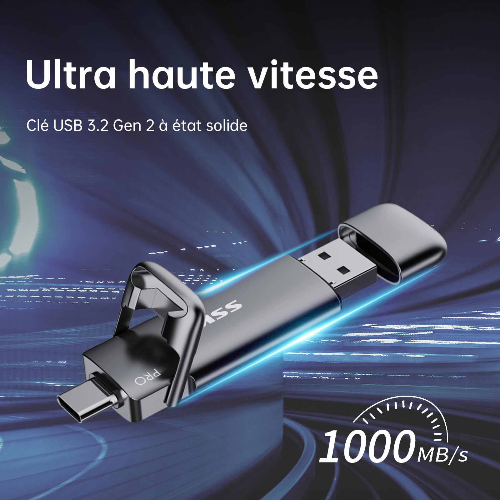 SSK SSD Externe 1TO Disque Portable USB 3.2 Gen 2 1000Mo/s 2 en 1 OTG Clé USB A & Type C