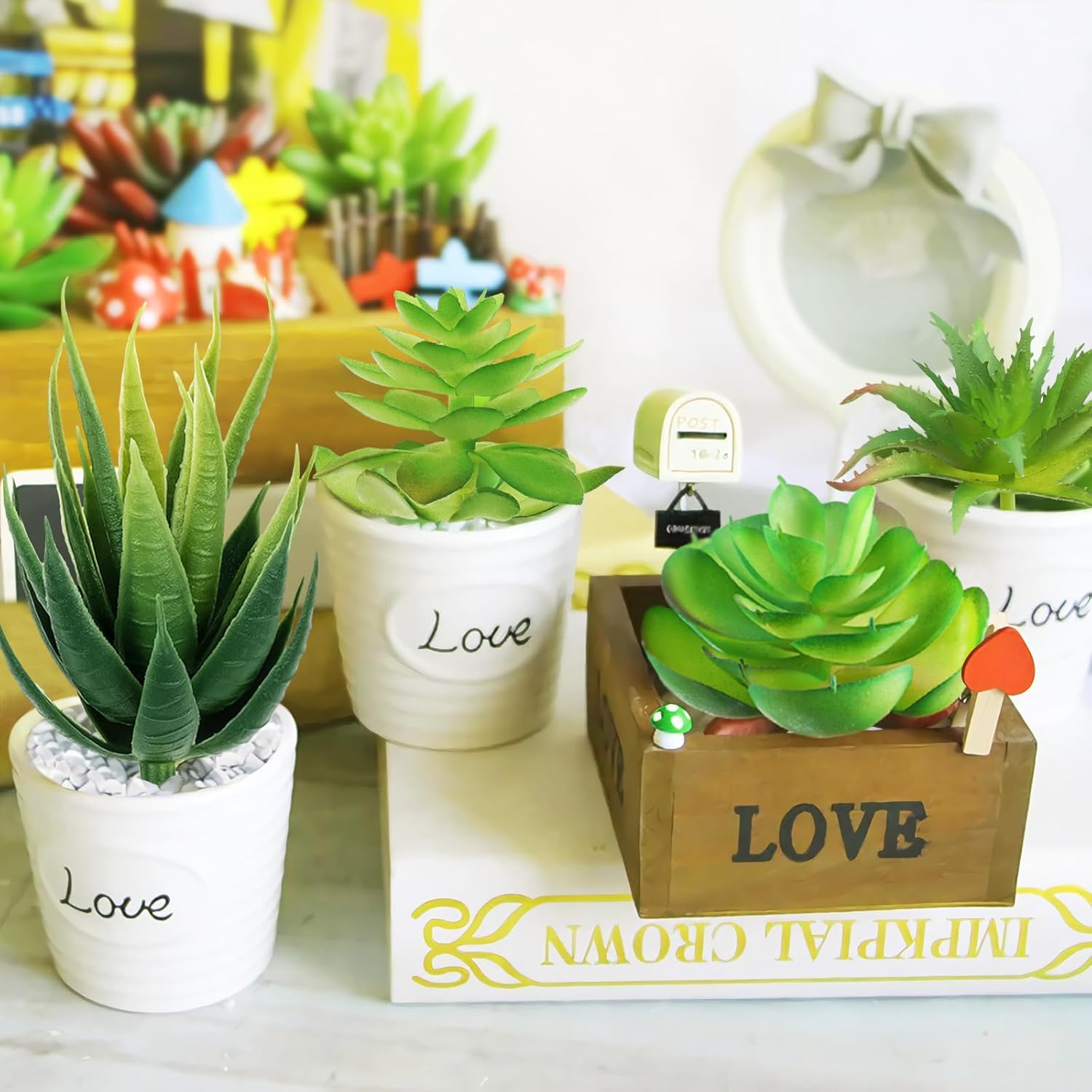 Fake Succulent Plants, 6pcs Mini Green Succulent Plants Faux, Artificial Succulents Plants for DIY Crafting Home Floral Wall Office Decoration (excluding pots) - Image 7