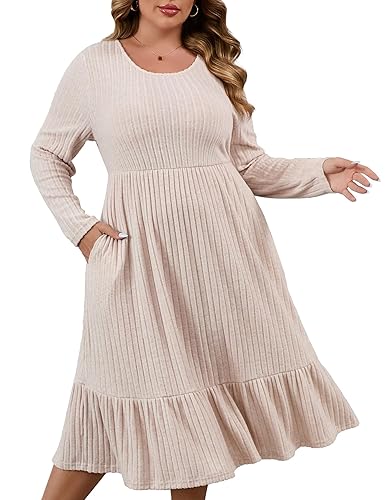 ShopWonder Womens Plus Size Ribbed Knit Sweater Dress Long Sleeve