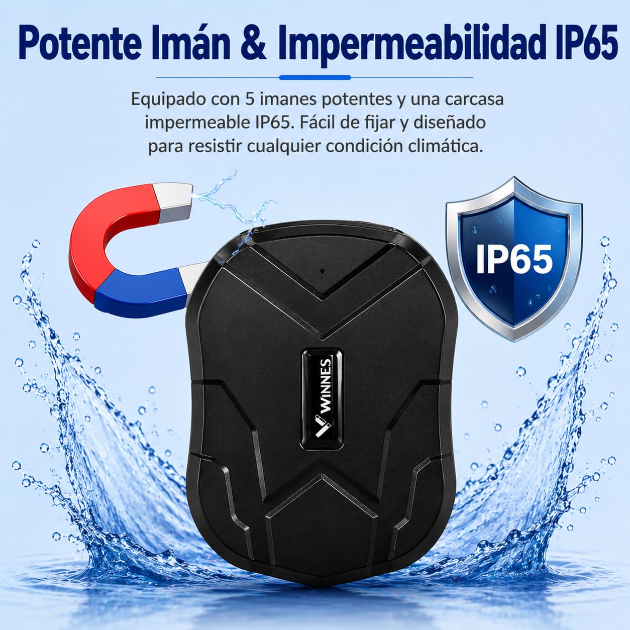 Winnes Localizador GPS para Coche 5000mah, Seguimiento en Tiempo Real y antirrobo, Apto para Coches, Motos, Camiones con rastreador magnético,Alertas Geofence aplicación Gratuita TK905