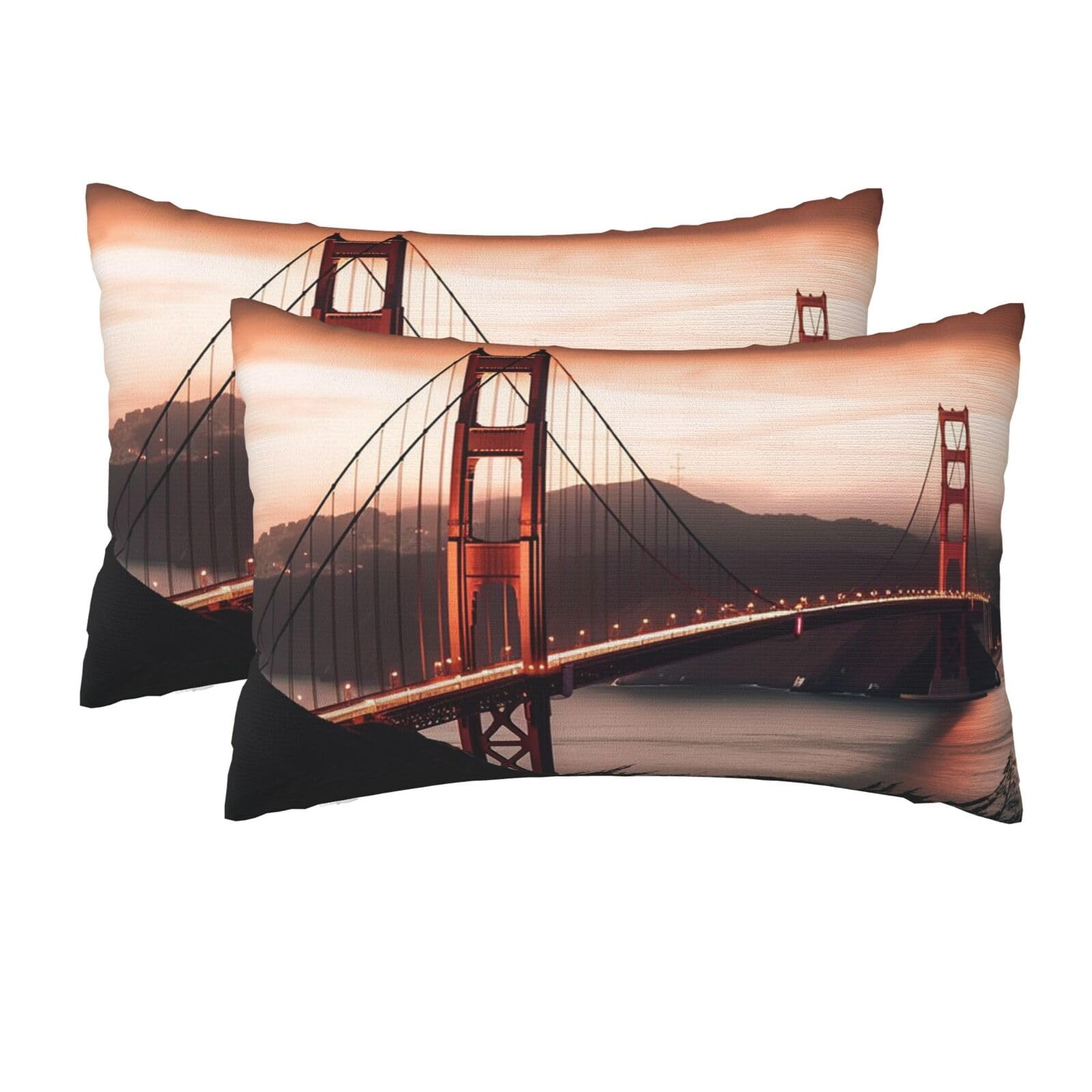 2 Pack Queen Pillow Cases with Hidden Zipper, Soft Breathable Pillow Covers for Hair and Skin, Golden Gate Bridge Pillowcases 20"x30" Bed Pillow Protectors Cover for Sleeping Gifts