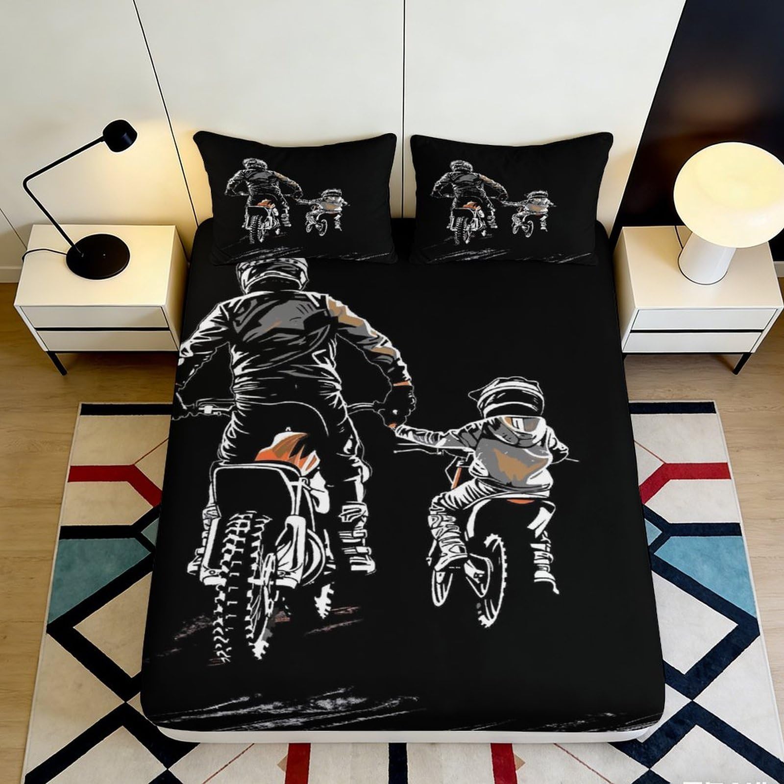 3D Printed Motorcycle Adventure Fitted Sheet Microfiber Soft Breathable Motocross Bed Cover for Bedroom Dorm Decor 90x200x25cm