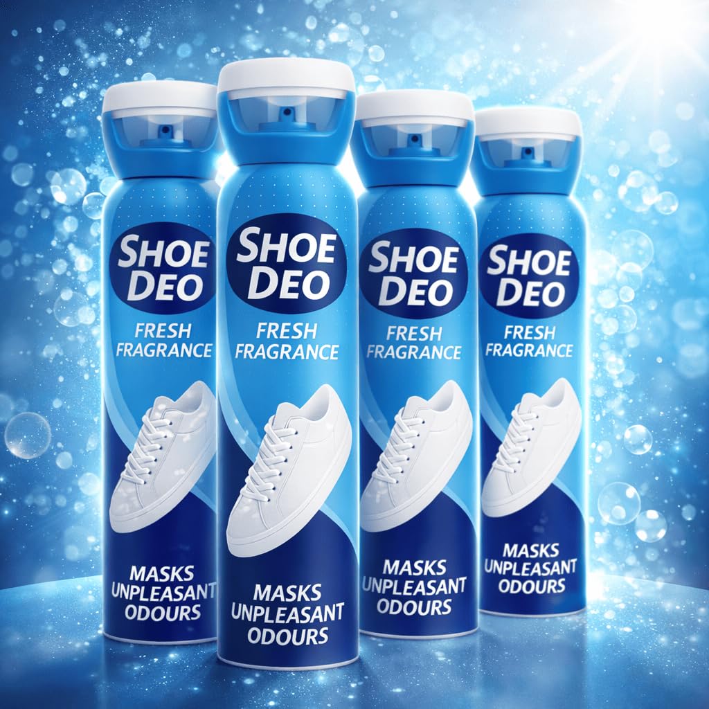 Geruchsstopper Schuhdeo mit angenehmen Duft - 4 Stück je 200ml - Schuhdeodorants Sneaker, Leder oder Textil gegen Geruch und Schweiß Schuhhygiene - Beseitigt effektiv Gerüche