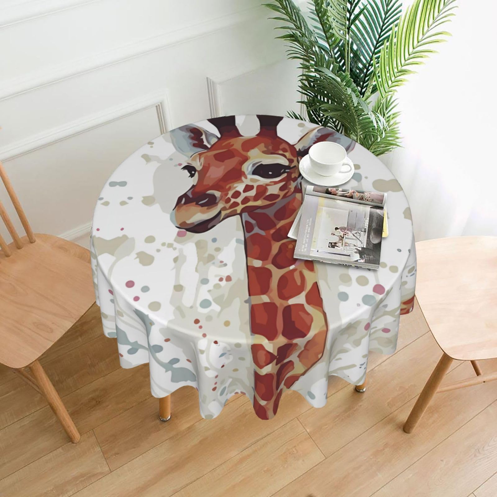 WHJSSF Stylish Animal Watercolor Giraffe Prints Round Decorative Tablecloth 60in - Elevate Your Dining Experience with a Stylish & Protective Table Throw