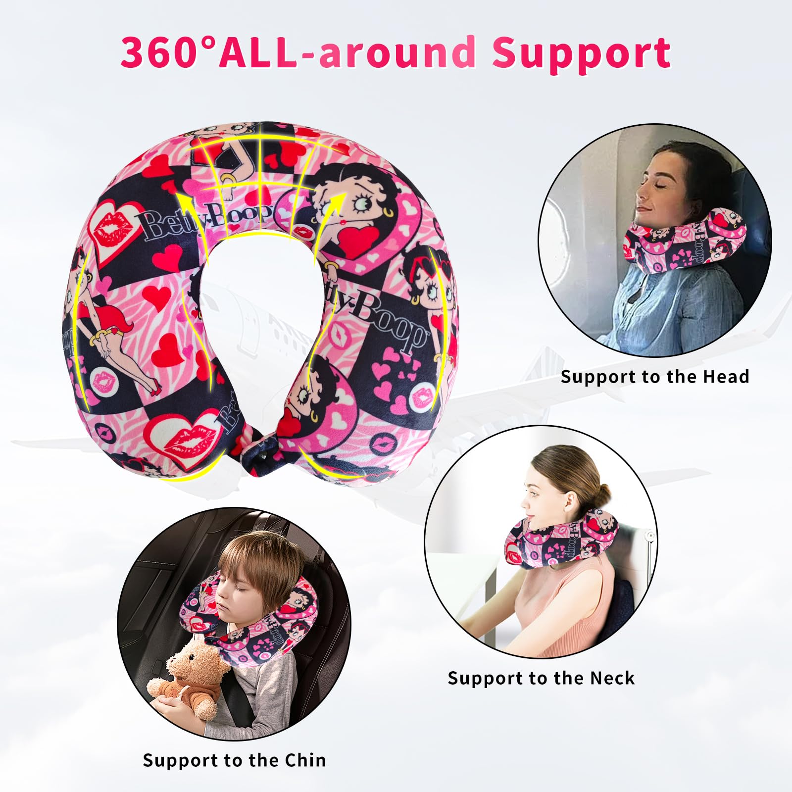 Karriage-Mate Neck Pillow - Betty Boop - Memory Foam Neck Pillow-Ergonomic Design,Neck Support, Travel Neck Pillows for Airplane, Travel, Car, Airplanes, Office and Home Use (BR7323013#CT3)