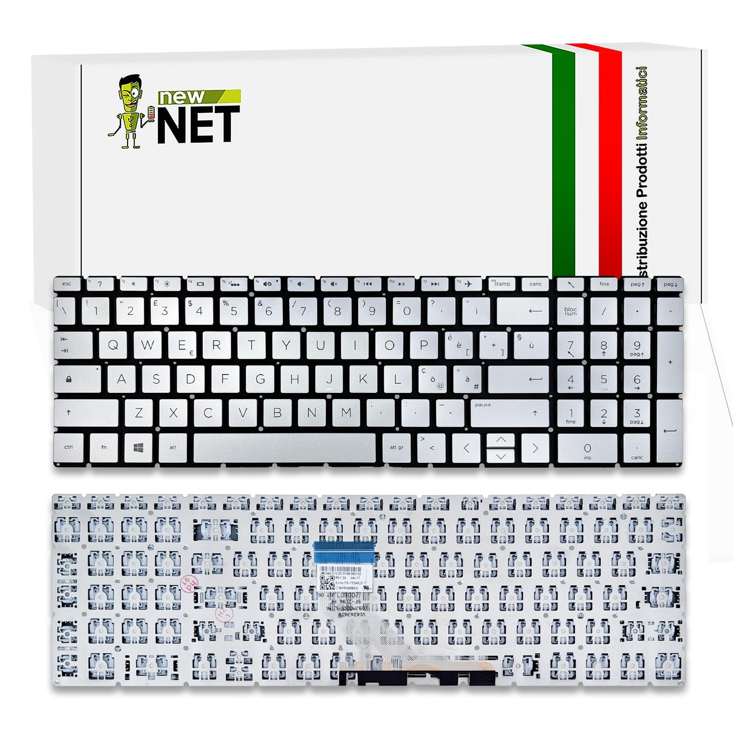 Tastiera Italiana Compatibile per HP 15S-DY, 15S-EQ, 15-EF, 15S-FQ, 15-GW, 15-CX, 15-BS, 15-CB, 15-CC, 15-CD, 15-CK, 15-BW [Senza frame - colore tasti Argento Silver - Retroilluminata - Layout ITA]