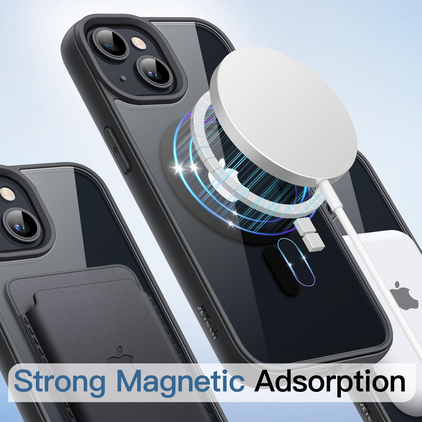 JETech Cover Magnetica per iPhone 13 6,1 Pollici Compatibile con MagSafe, Antiurto Cellulare Paraurti Custodia, Solida Colore Opaco TPU Telaio, Anti-Graffio Retro Trasparente (Nero)