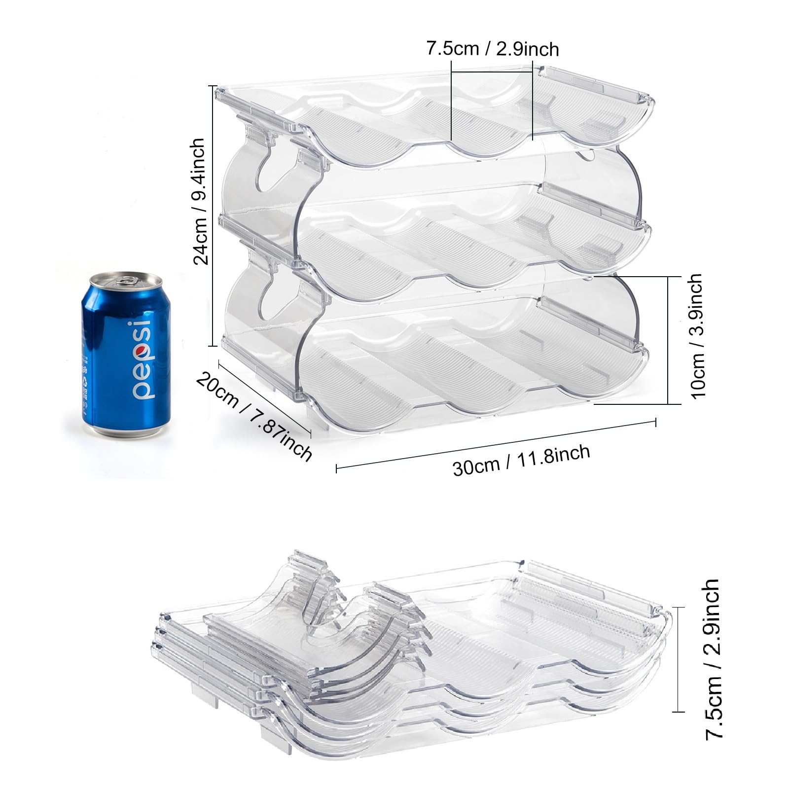 ACEROMT Porte Bouteilles 3 Niveaux Empilable - Range Bouteilles Vin Et Canettes Pour Frigo, Cuisine Et Placard