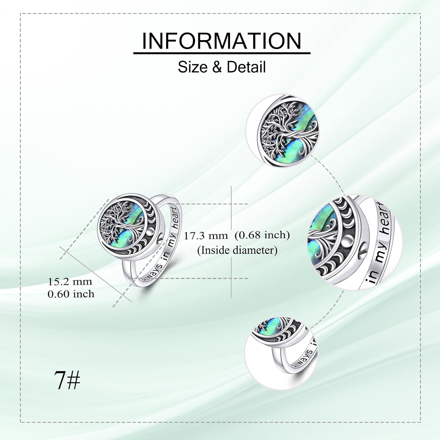 Tree of Life Urn Ring for Ashes 925 Sterling Silver Celtic Knot Family Tree Memorial Keepsake Jewelry Always in My Heart Cremation Ring for Women Men (Moon Phase, 10) - Image 5