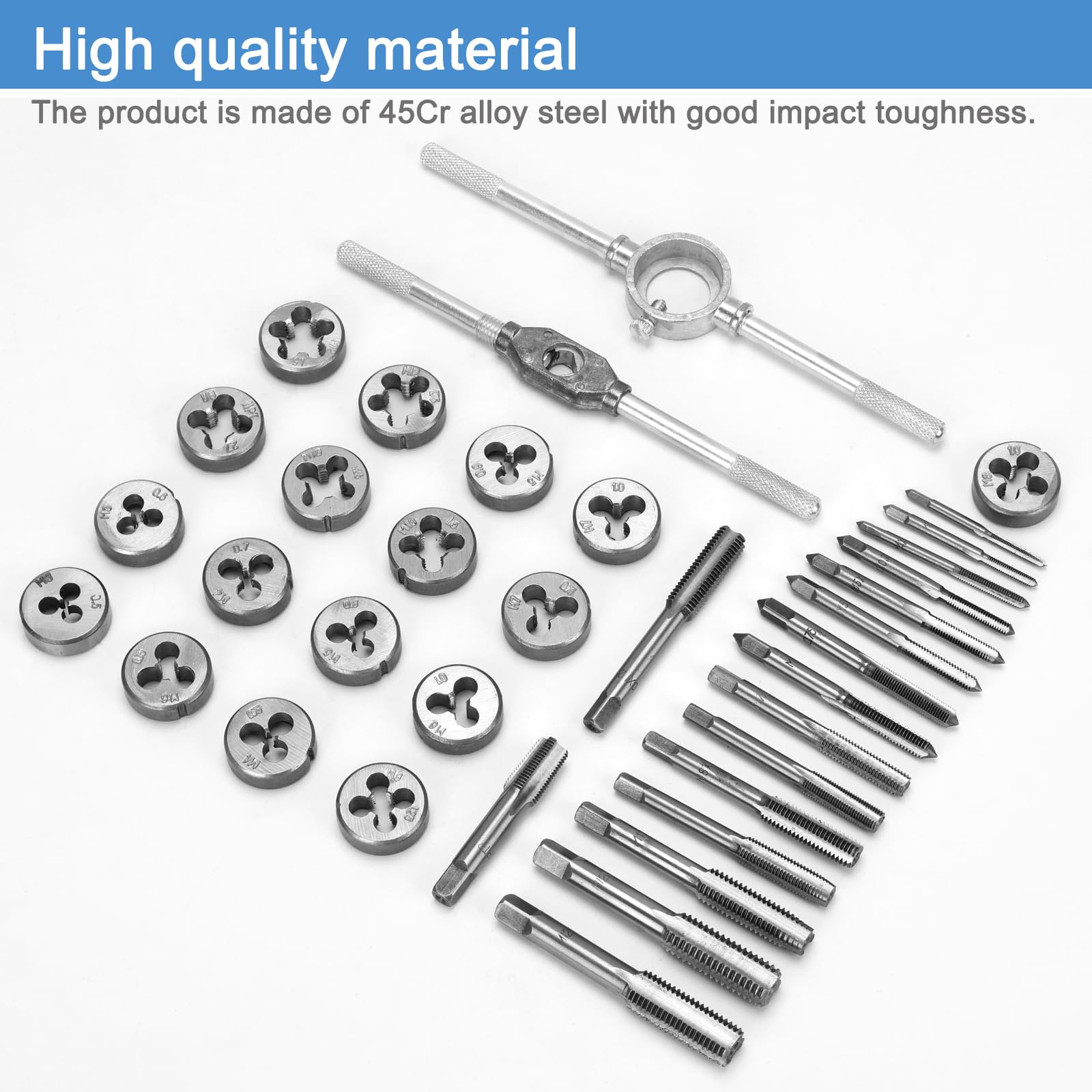 TMZDCJK 40pc Metric Tap and Die Set M3 to M12, Alloy Steel Threading Tools with Cotter Die, Tap Wrench and Pitch Gauge - Image 3