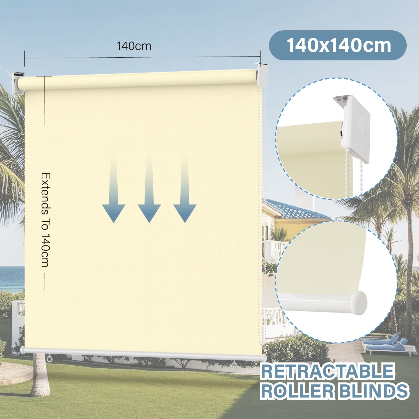 Store Occultant Opaque, Store Enrouleur Thermique Isolant, Rideau Occultant pour Portes et Fenêtres, Protection Intérieurs Solaire et Privée, Installation Simple, Beige, 140x140cm
