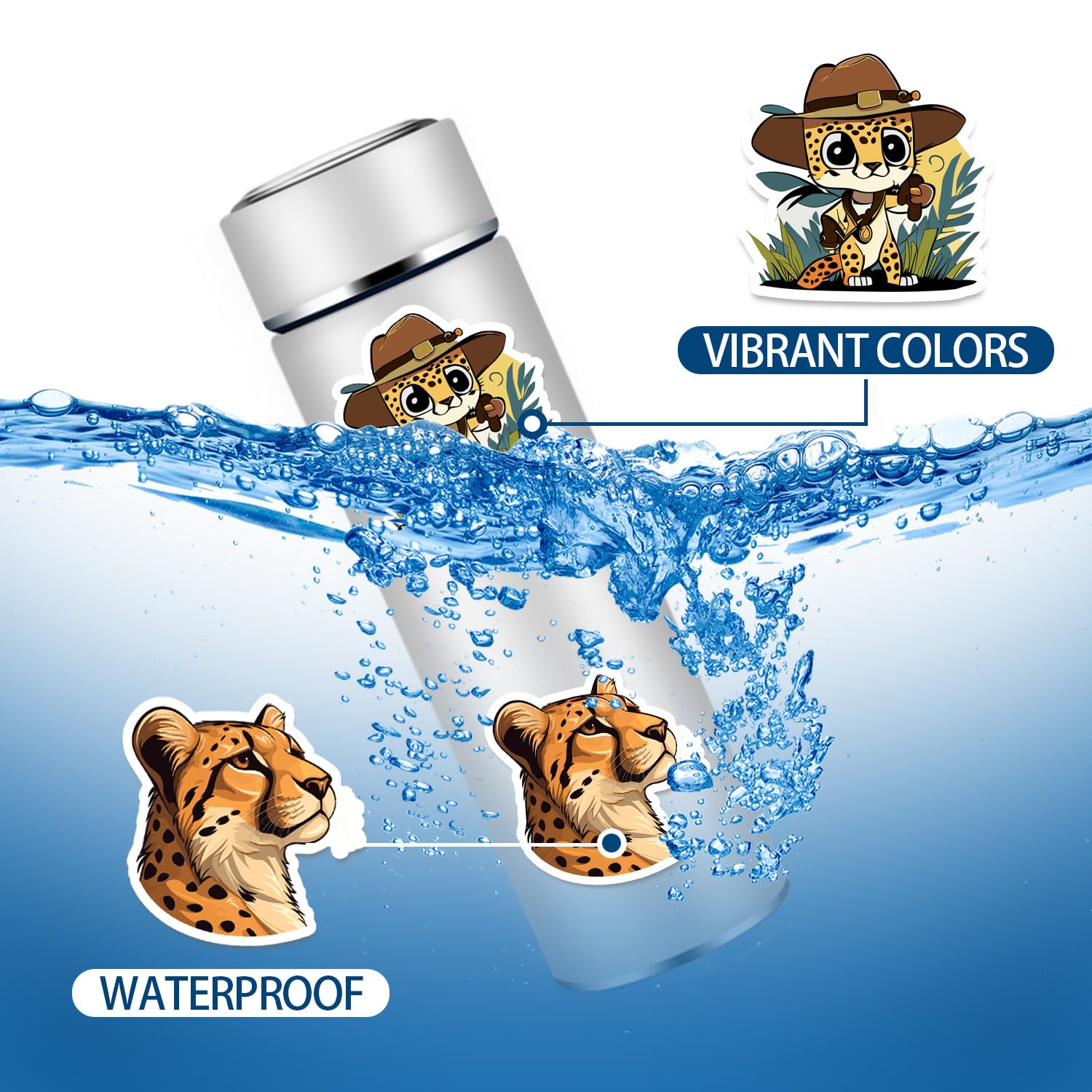 100 Autocollants Léopard,SANYUANHE Stickers Cheetah Animaux