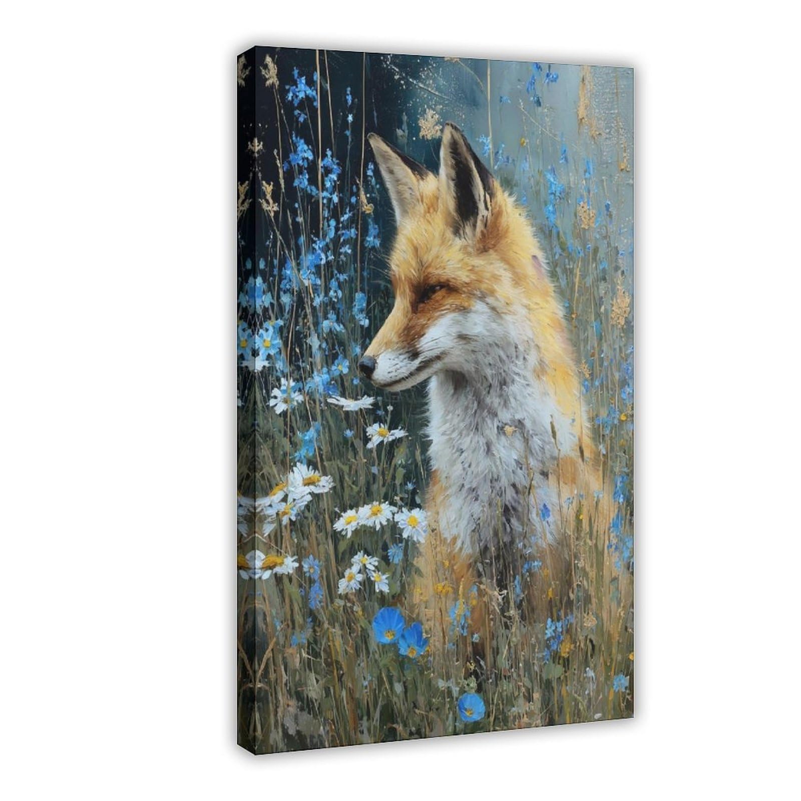 Bareronor Frame Fox In Wildflowers Canvas Poster Bedroom Decor Landscape Office Room Decor Gift 20" L X 30" W