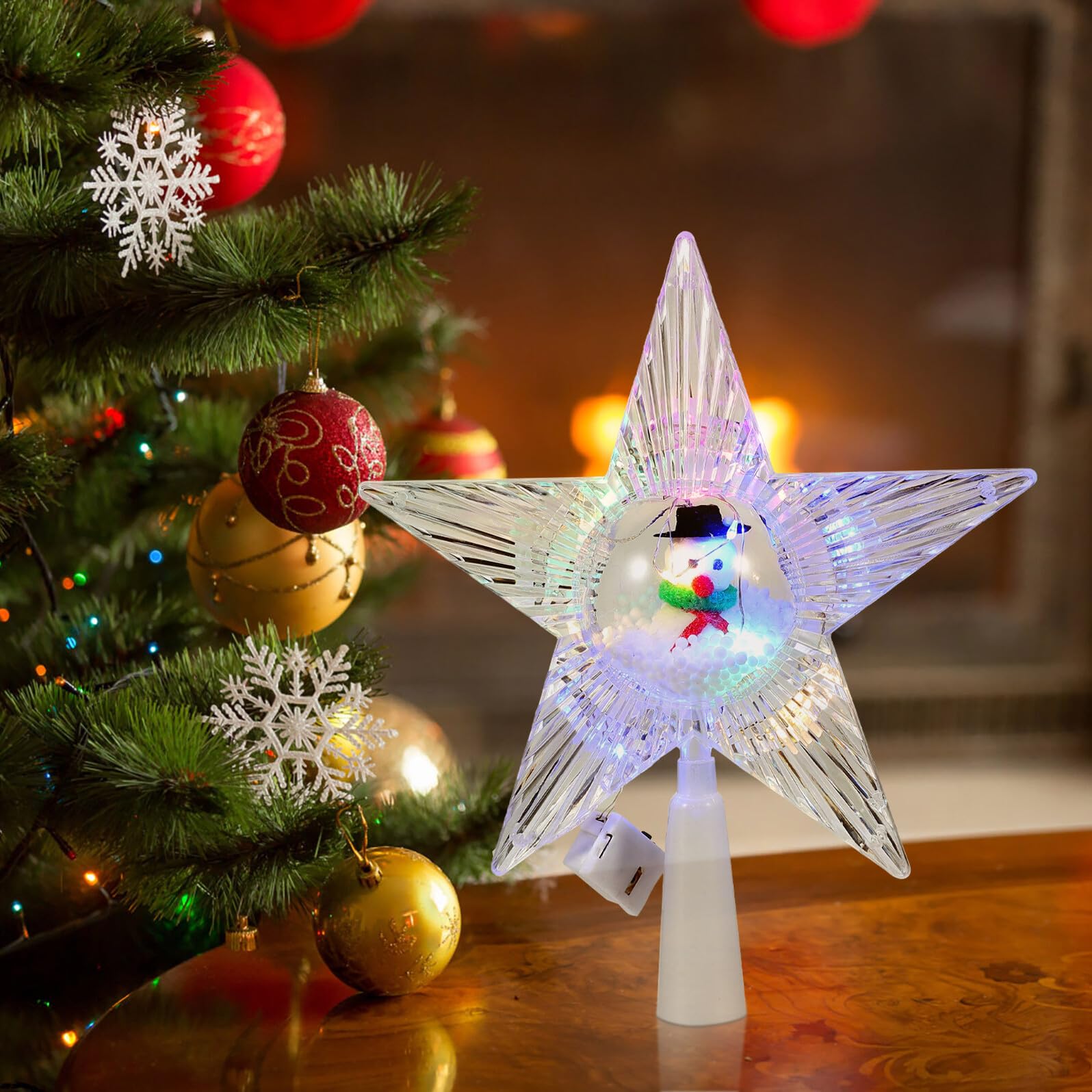 Veemoon Adorno de Navidad Estrella para Árbol Transparente Luz LED Delicado y Decorativo para Fiesta Navideña Adecuado para Casa Hotel y Centro Comercial Diseño de Cinco Puntas