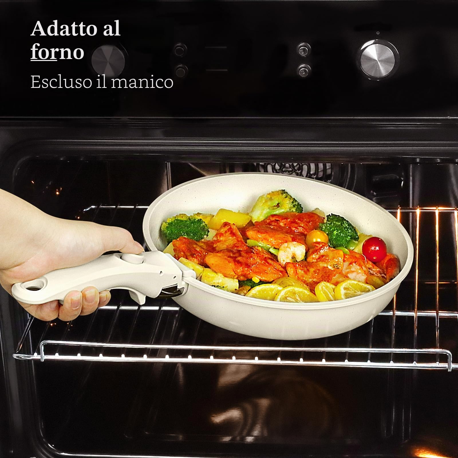 Set Di Padelle Antiaderenti GiPP Da 15 Pezzi Più per Camper, Bianco | Manico Staccabile, Compatibili Con L'Induzione, Padelle Per Friggere E Salse In Vetro, Adatto ai Fornelli a Induzione