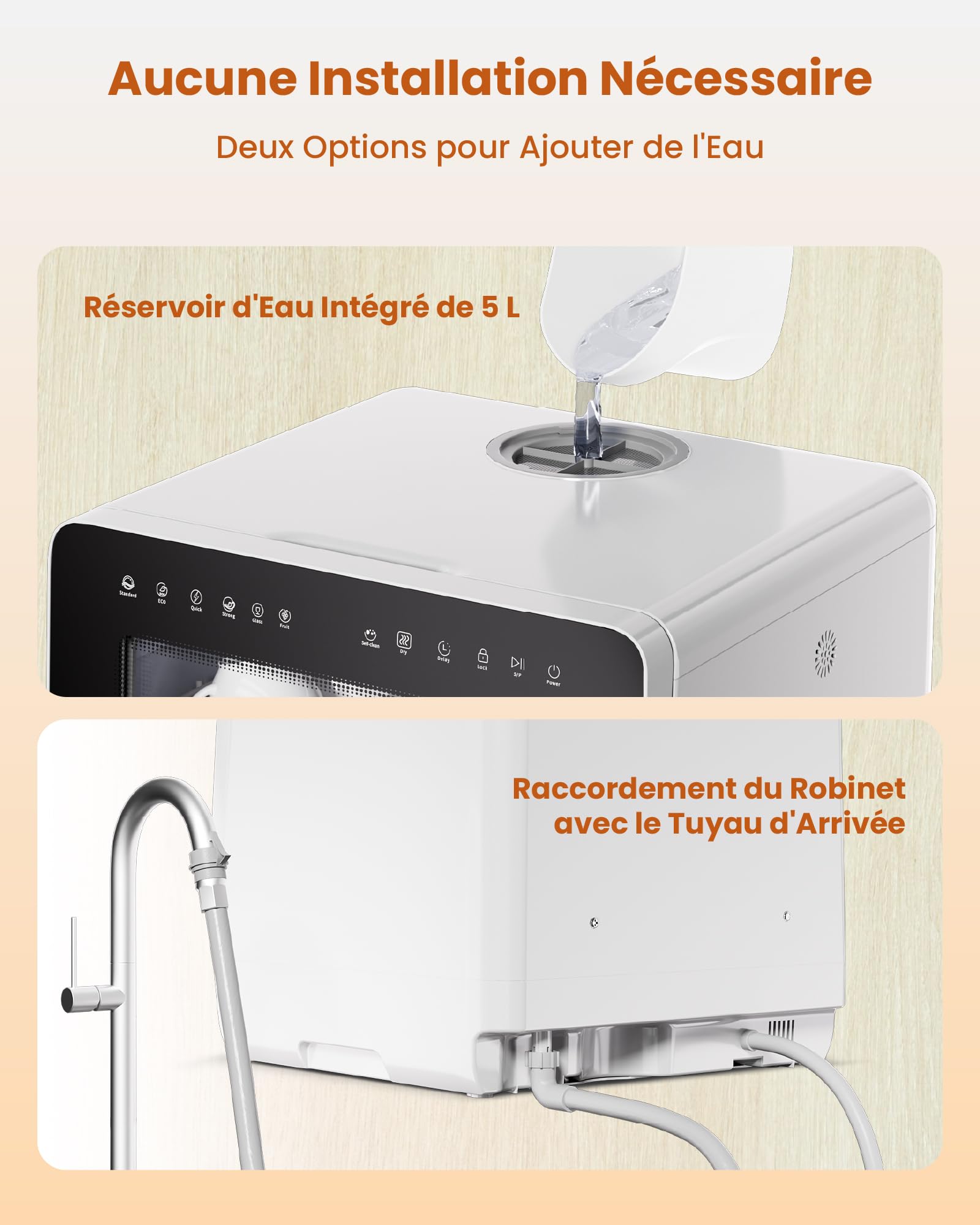 HAVA Lave-vaisselle de comptoir 2025 avec adoucisseur d'eau, 8 programmes, verrouillage enfant, démarrage différé