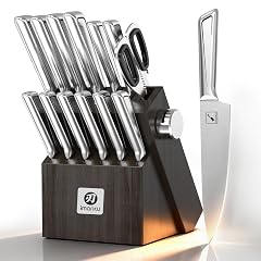 imarku Knife Kitchen Sets Japanese Stainless Steel 14 Pcs Knife Block Set Chef Knives with Built-in Sharpener Dishwasher