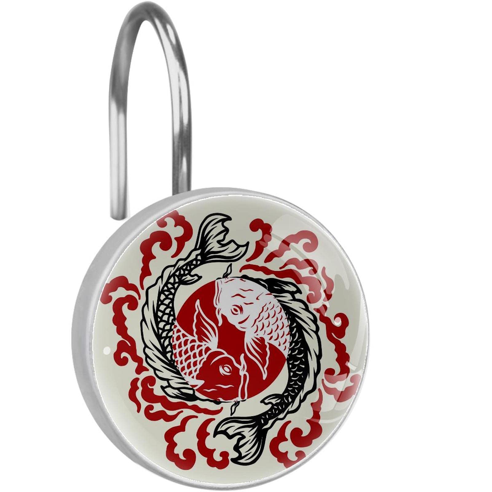Crochets rideau de douche anti rouille inox motif poisson japonais