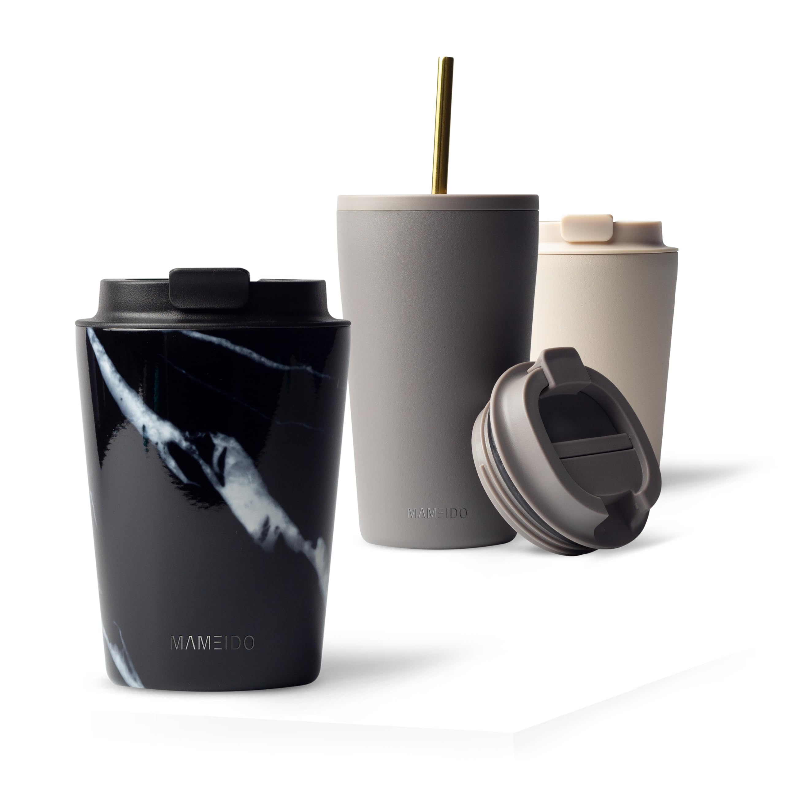 MAMEIDO Insulated Coffee Cup Travel Mug 350 ml, Leakproof Coffee Flask BPA-Free, Tumbler for Hot & Cold Drinks (Black Marble)