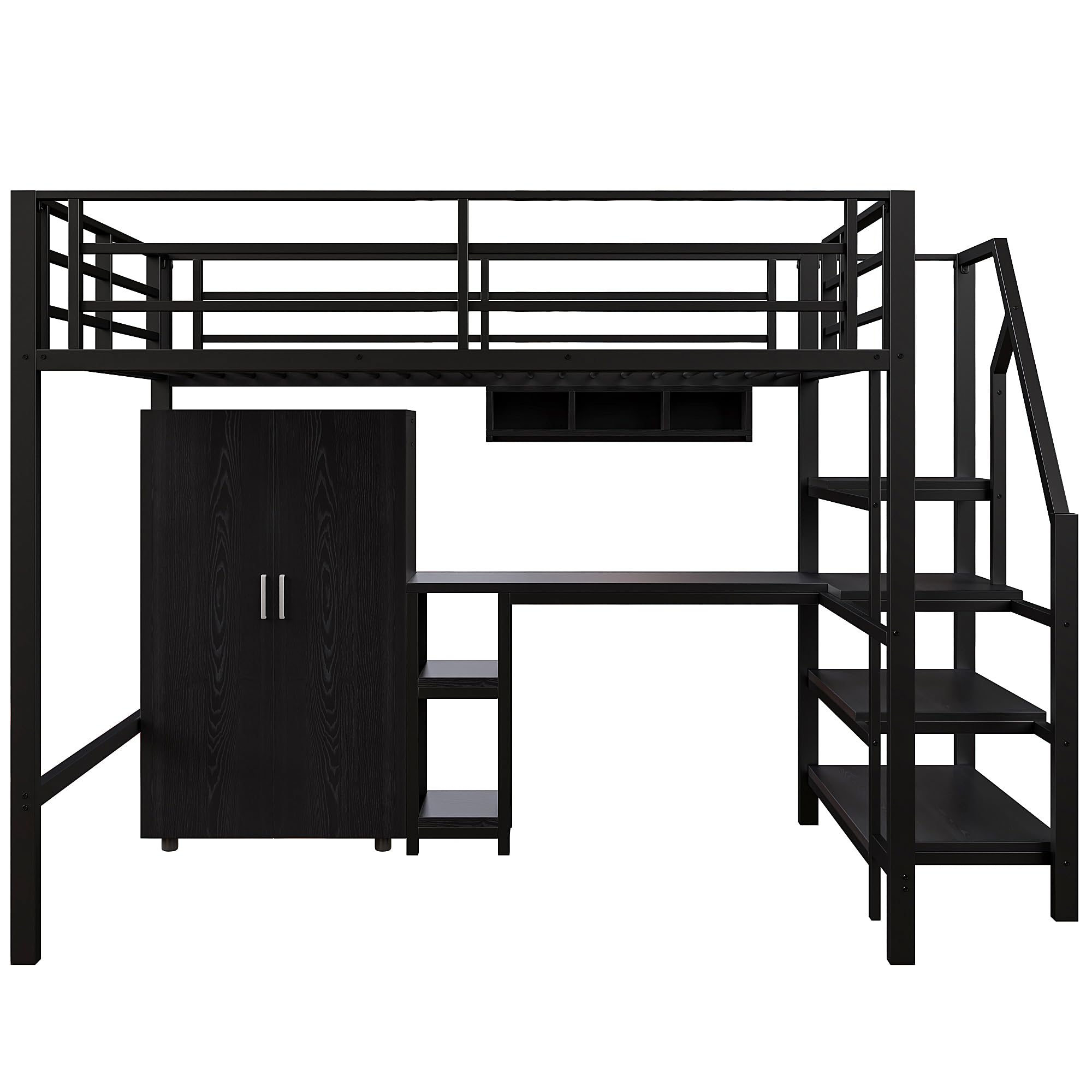 Letto A Soppalco Idemon Con Scrivania, Cassetti E Luci LED - Bianco, 140x200 Cm, Spazio Massimo Risparmiato