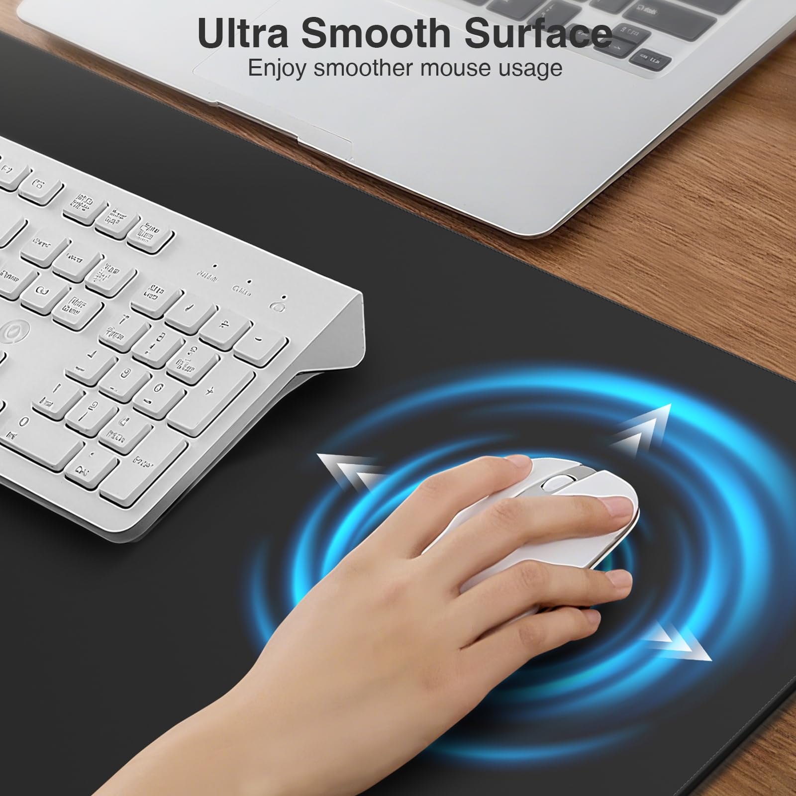 Tappetino per mouse magnetico con ricarica wireless, 69,8 x 30 cm, con bordi cuciti superiori, base antiscivolo, impermeabile, liscio, per gamer, ufficio e casa, nero