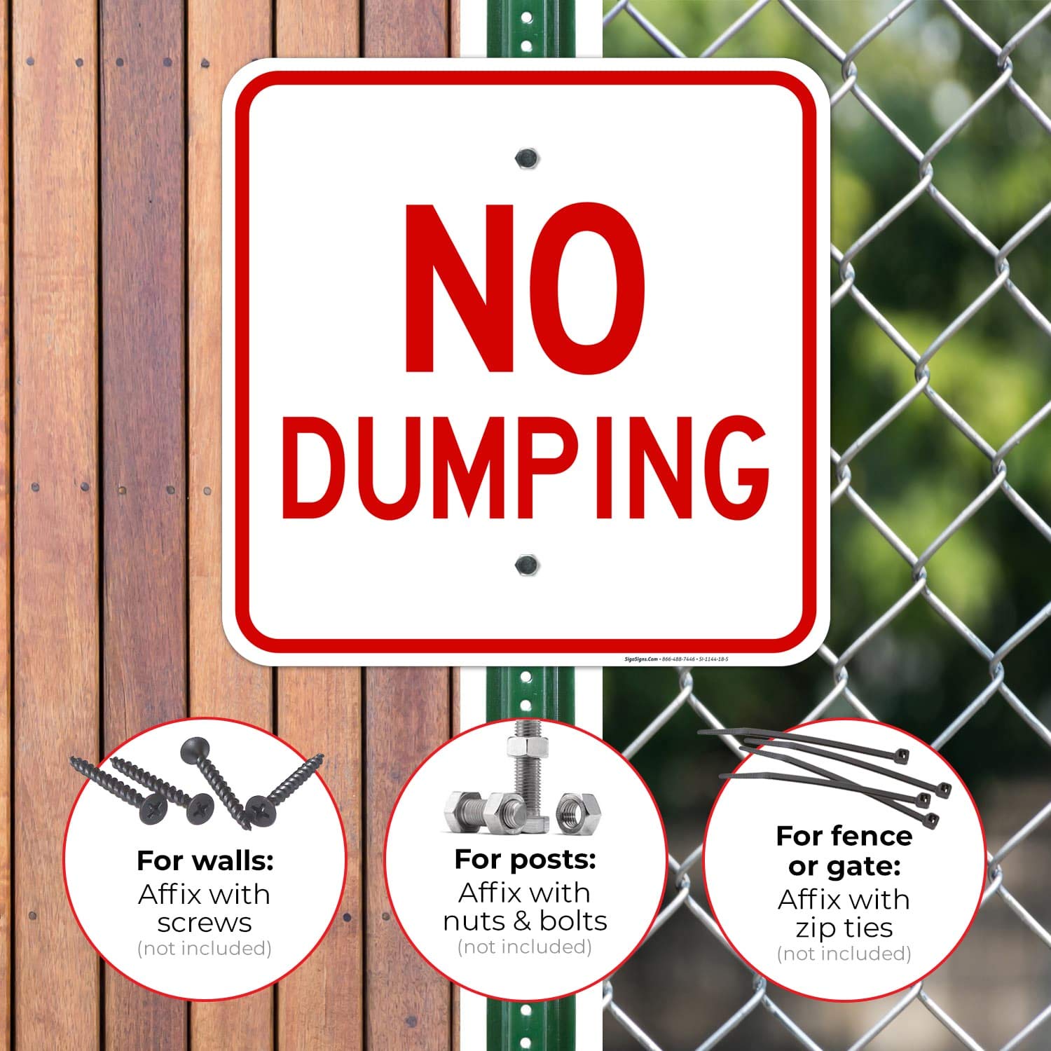 No Dumping Sign, 18x18 Inches, Rust Free .063 Aluminum, Fade Resistant, Easy Mounting, Indoor/Outdoor Use, Made in USA
