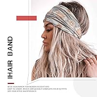 Vista 6 de Olbye Cintas para la cabeza estilo boho para mujeres, bandas anchas elásticas para el pelo, turbantes antideslizantes, bandanas para el pelo