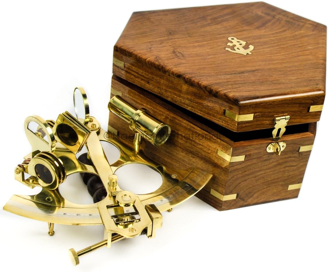 Nagina International 9" Polished Premium Brass Nautical Sextant With Decorative Rosewood Handcrafted Luxurious Case | Pirate's Premium Nautical Decor Gifts & Collectibles