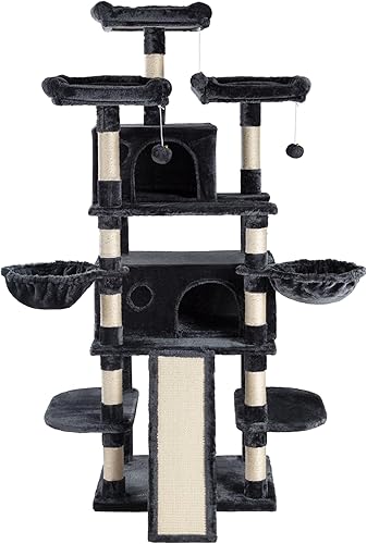 Miniatura 9 de SHA CERLIN Árbol de gato grande de 68 pulgadas para múltiples gatos con condominio para gatosacogedoras perchas de felpa para gatospostes de sisal y