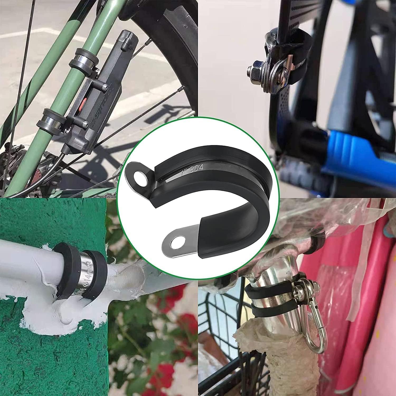 OURU 100 morsetti per cavi da 1/8 di pollice in acciaio inossidabile 304 morsetti per cavi rivestiti in gomma ammortizzati isolati, morsetti per cavi automobilistici, morsetti per tubi, morsetti in