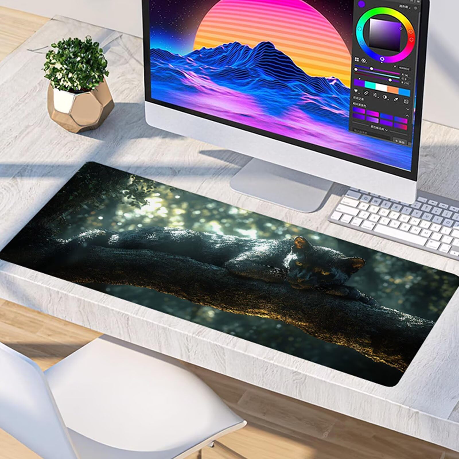 ZTHLL XXL Gaming-Mauspad – 90x40 Cm, Leopardenmuster Mit Glitzer, Rutschfeste Unterseite, Genähte Kanten