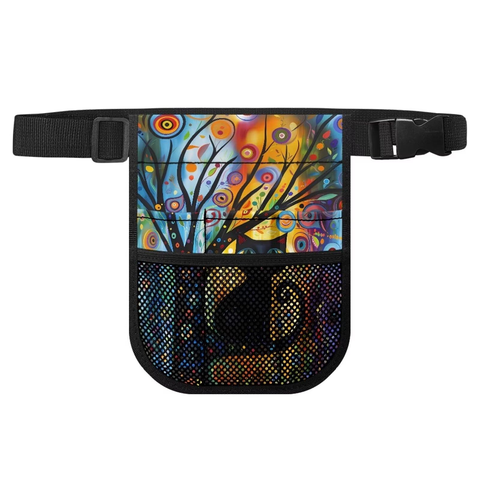 Qznuberone Nurse Fanny Pack for Women, Black Cat Print Nursing Belt Organizer with Adjustable Waist Strap with Tape Holder and Multiple Compartments