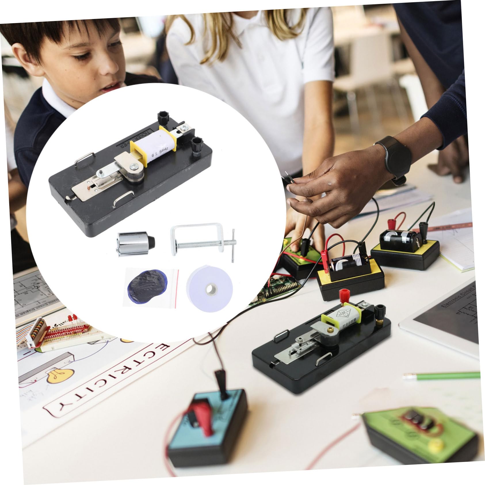 Luxshiny Temporizzatore Elettromagnetico per Laboratorio di Fisica Nastro Puntatore, Materiale Plastico e Metallo, per Esperimenti di Accelerazione Scolastica Stili multipli