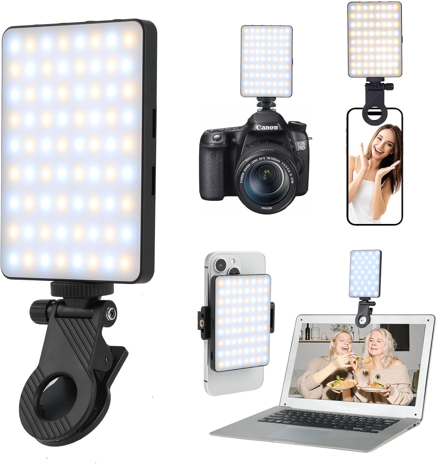 Selfie Phone Light with Front & Back Clips, LED Video Light Photography Lighting Lamp with 3 Light Modes for iPhone Computer Laptop Cameras Vlogging Makeup Tiktok