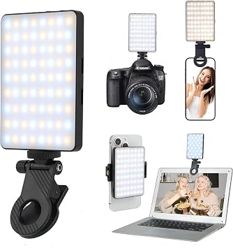 Selfie Phone Light with Front & Back Clips, LED Video Light Photography Lighting Lamp with 3 Light Modes for iPhone Computer Laptop Cameras Vlogging Makeup Tiktok
