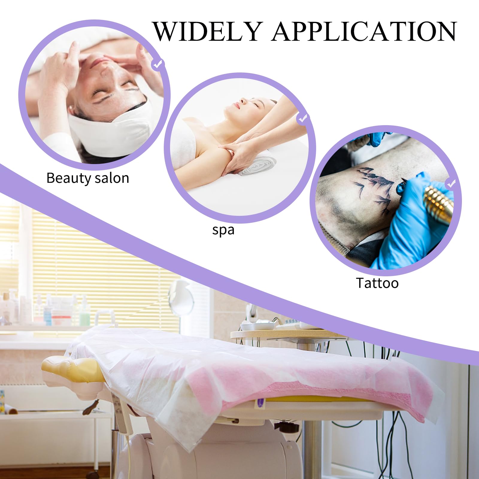 100 sábanas desechables de 31.5 x 71 pulgadas, fundas de cama de spa y mesa de masaje de tela no tejida, transpirables y duraderas para máxima higiene y comodidad en tratamientos de masaje, tatuajes y