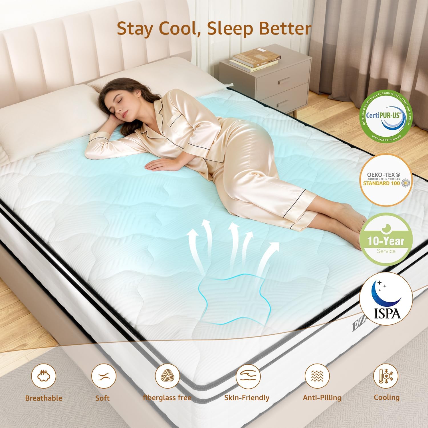 Full Size 12 Inch Hybrid Mattress-Medium Firm, Mattress in a Box, Individual Pocketed Springs for Motion Isolation, Cooling & Comfortable Fabric, Back Pain Relief, Strong Edge Support